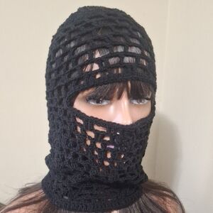 Handmade Black Crochet Balaclava – Openwork Knit Mask